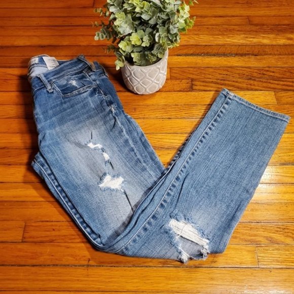 Abercrombie Fitch Ankle Jeans Distressed Denim Busted Knee Cotton Preppy Boho 25 - Picture 1 of 8